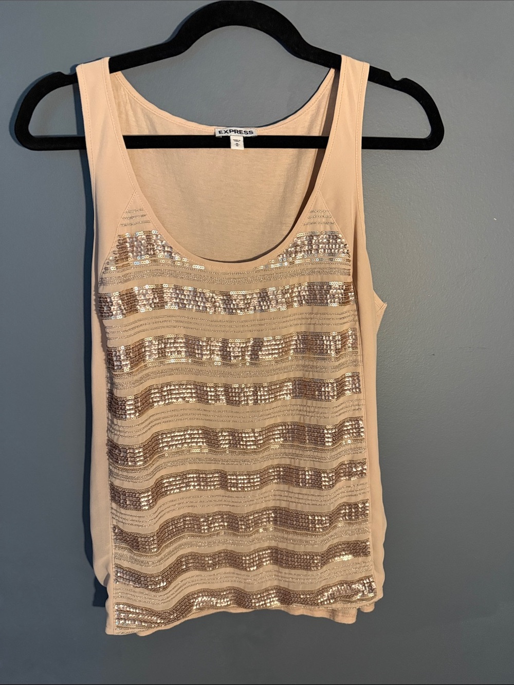 Express Pale Pink Sequin Stripe Scoop Neck Tank